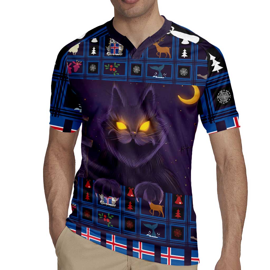 Iceland Christmas Rugby Jersey Yule Cat Christmas Lightning Art - Wonder Print Shop