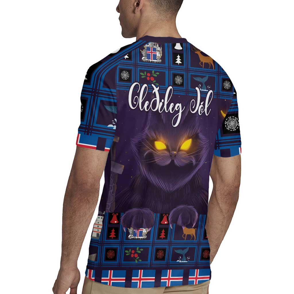 Iceland Christmas Rugby Jersey Yule Cat Christmas Lightning Art - Wonder Print Shop