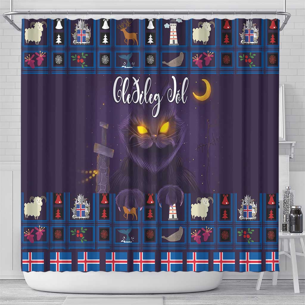 Iceland Christmas Shower Curtain Yule Cat Christmas Lightning Art