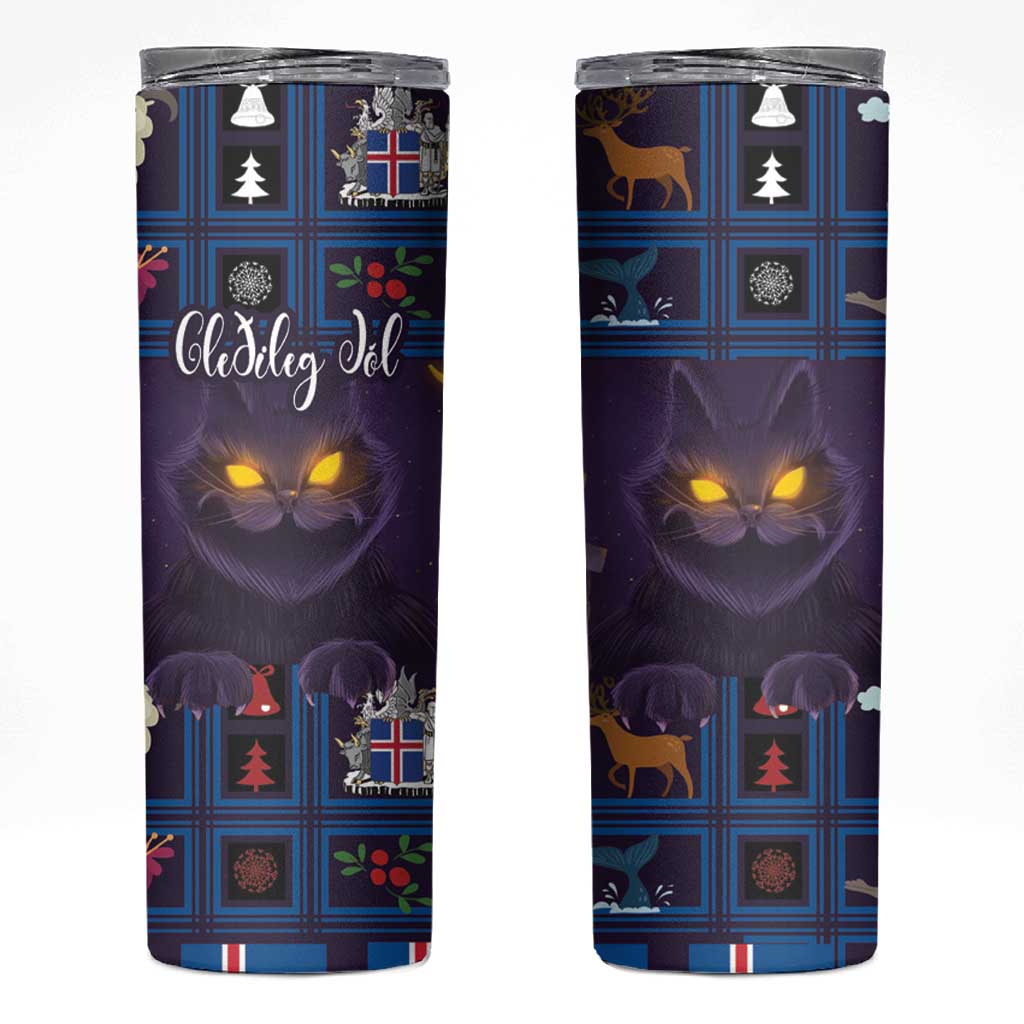 Iceland Christmas Skinny Tumbler Yule Cat Christmas Lightning Art - Wonder Print Shop
