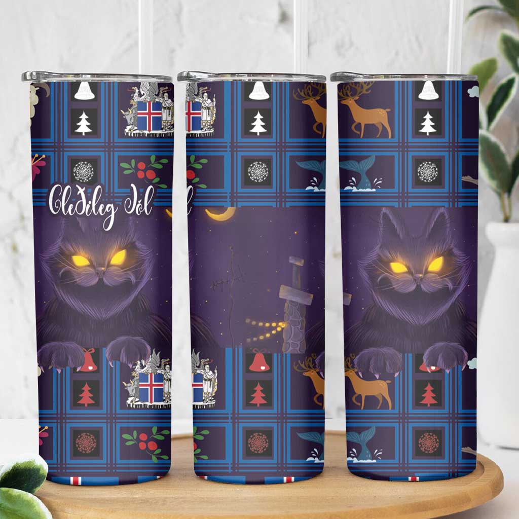 Iceland Christmas Skinny Tumbler Yule Cat Christmas Lightning Art - Wonder Print Shop