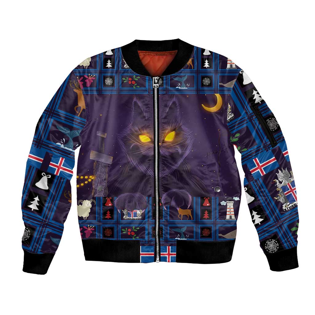 Iceland Christmas Sleeve Zip Bomber Jacket Yule Cat Christmas Lightning Art - Wonder Print Shop