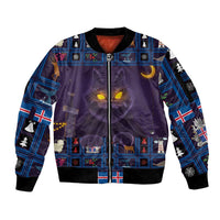 Iceland Christmas Sleeve Zip Bomber Jacket Yule Cat Christmas Lightning Art - Wonder Print Shop