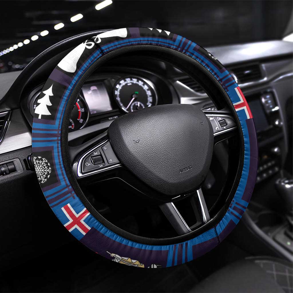 Iceland Christmas Steering Wheel Cover Yule Cat Christmas Lightning Art - Wonder Print Shop