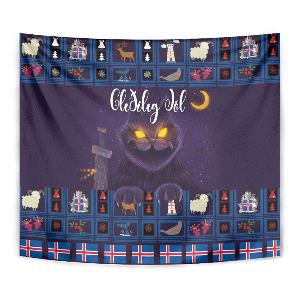 Iceland Christmas Tapestry Yule Cat Christmas Lightning Art - Wonder Print Shop