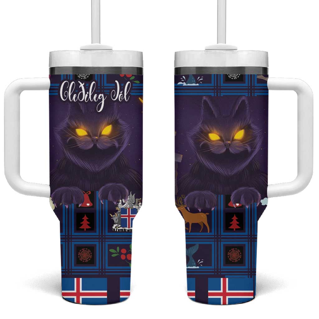 Iceland Christmas Tumbler With Handle Yule Cat Christmas Lightning Art - Wonder Print Shop