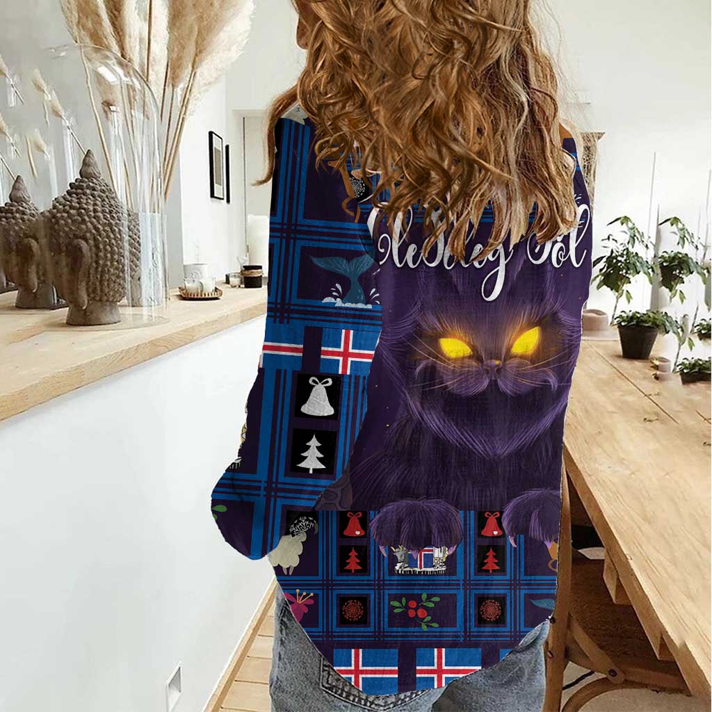 Iceland Christmas Women Casual Shirt Yule Cat Christmas Lightning Art - Wonder Print Shop