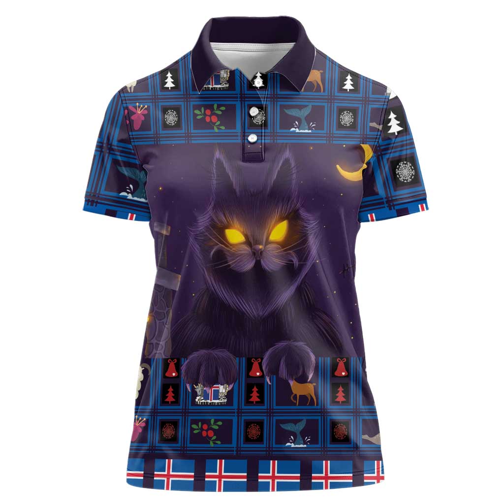 Iceland Christmas Women Polo Shirt Yule Cat Christmas Lightning Art - Wonder Print Shop