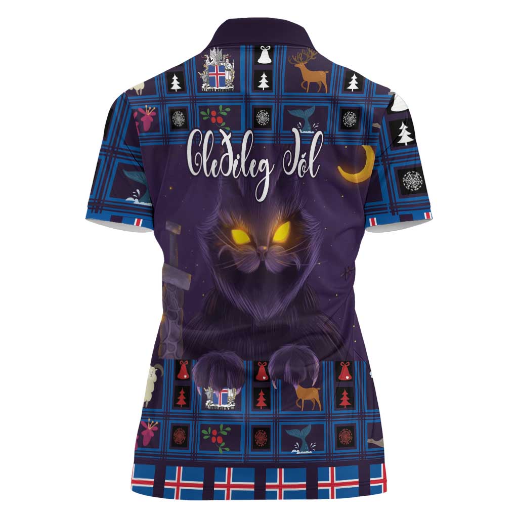 Iceland Christmas Women Polo Shirt Yule Cat Christmas Lightning Art - Wonder Print Shop