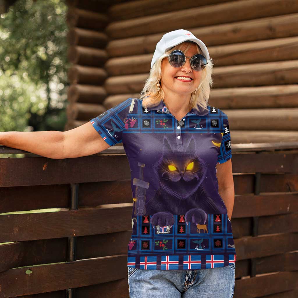 Iceland Christmas Women Polo Shirt Yule Cat Christmas Lightning Art - Wonder Print Shop