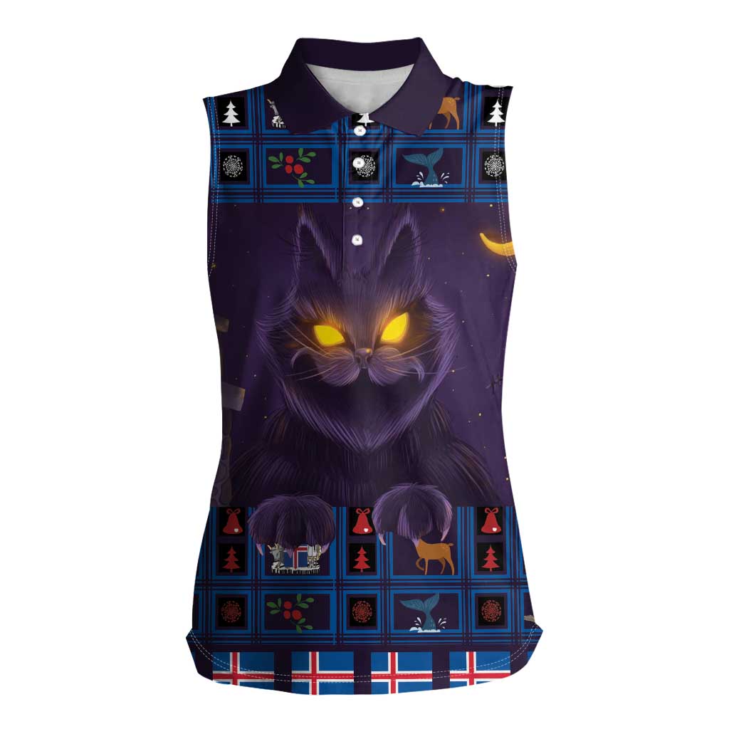 Iceland Christmas Women Sleeveless Polo Shirt Yule Cat Christmas Lightning Art - Wonder Print Shop