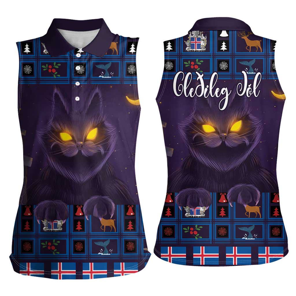 Iceland Christmas Women Sleeveless Polo Shirt Yule Cat Christmas Lightning Art - Wonder Print Shop