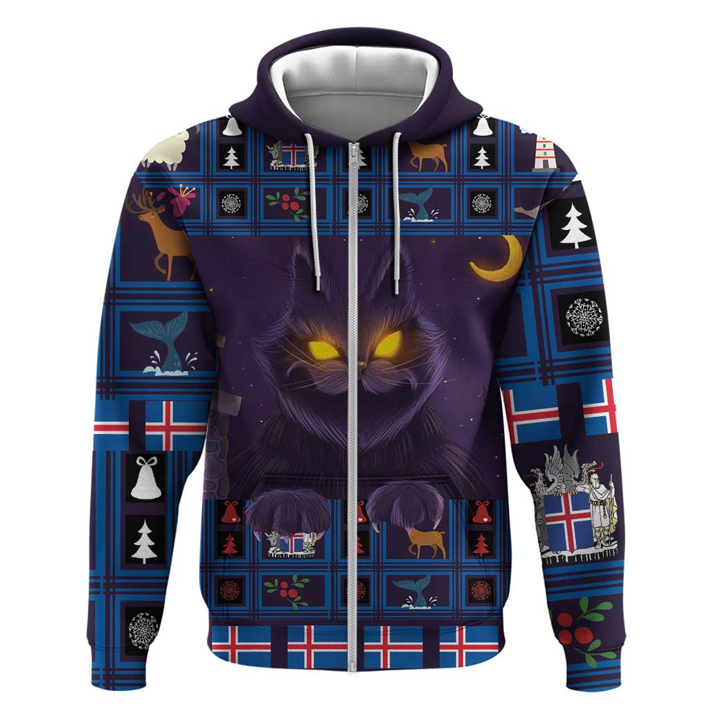 Iceland Christmas Zip Hoodie Yule Cat Christmas Lightning Art - Wonder Print Shop