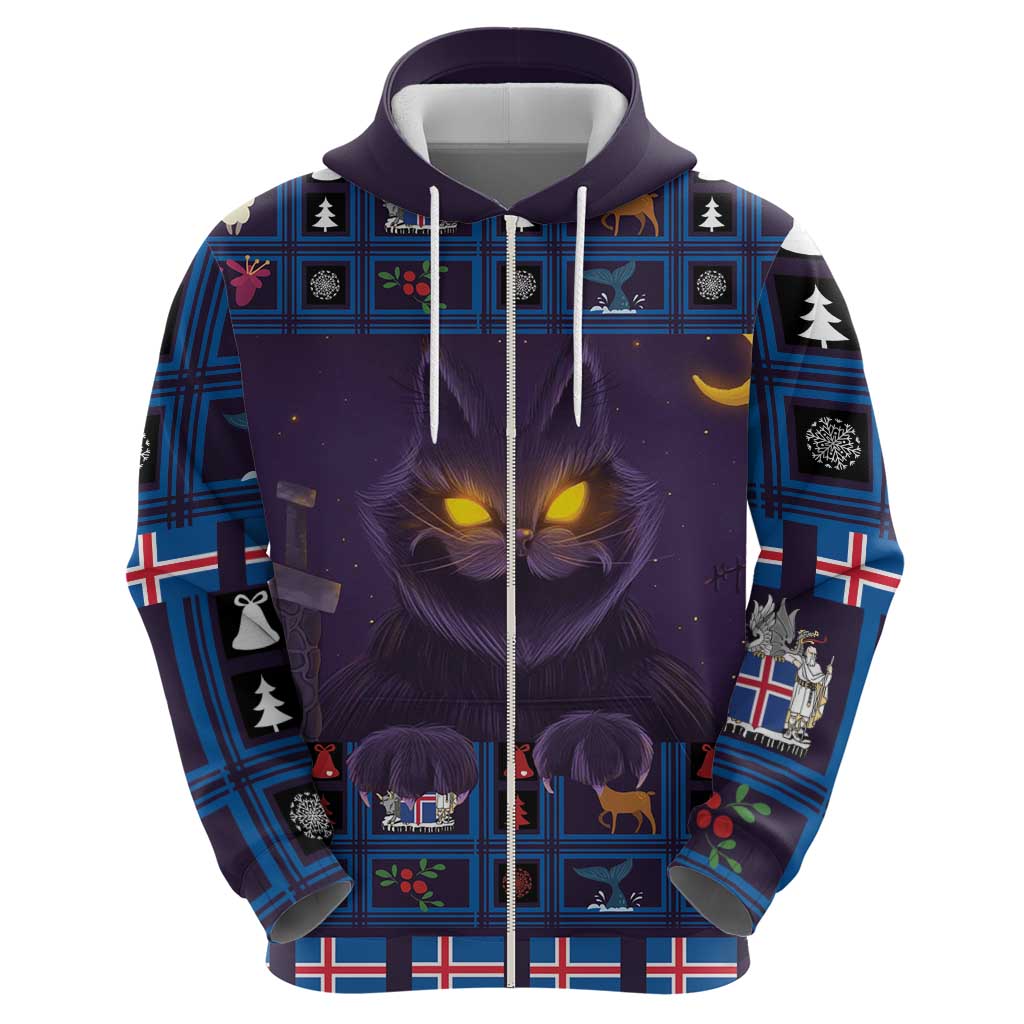Iceland Christmas Zip Hoodie Yule Cat Christmas Lightning Art - Wonder Print Shop