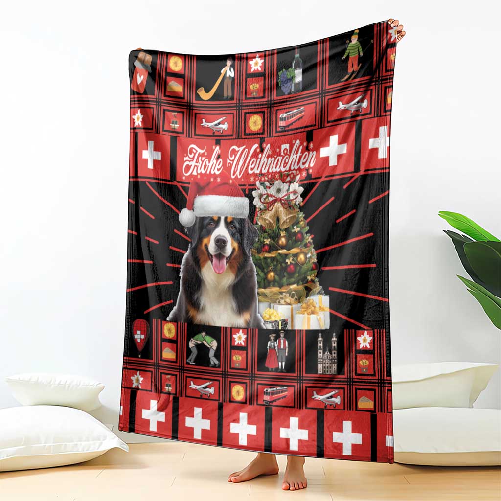 Merry Christmas Bernese Mountain Dog Blanket Switzerland Symbols - Lightning Art