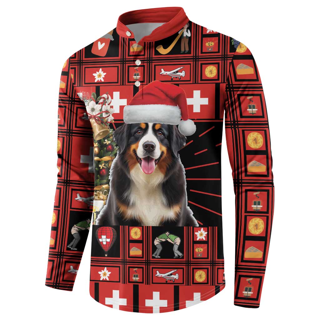 Merry Christmas Bernese Mountain Dog Button Sweatshirt Switzerland Symbols - Lightning Art - Wonder Print Shop