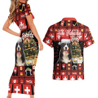 Merry Christmas Bernese Mountain Dog Couples Matching Short Sleeve Bodycon Dress and Hawaiian Shirt Switzerland Symbols - Lightning Art - Wonder Print Shop