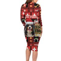 Merry Christmas Bernese Mountain Dog Family Matching Long Sleeve Bodycon Dress and Hawaiian Shirt Switzerland Symbols - Lightning Art - Wonder Print Shop