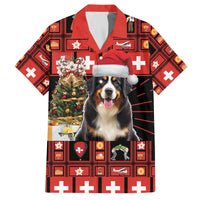 Merry Christmas Bernese Mountain Dog Family Matching Off The Shoulder Long Sleeve Dress and Hawaiian Shirt Switzerland Symbols - Lightning Art - Wonder Print Shop