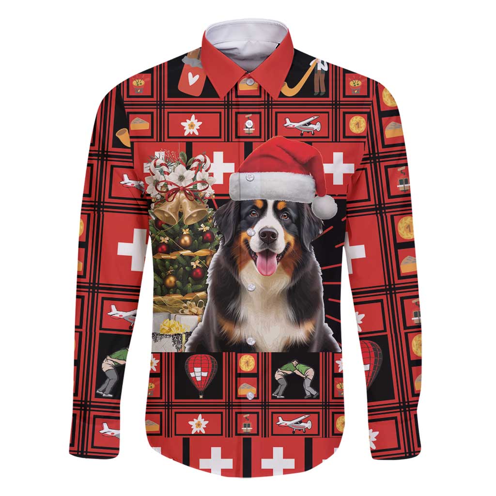 Merry Christmas Bernese Mountain Dog Family Matching Off Shoulder Maxi Dress and Hawaiian Shirt Switzerland Symbols - Lightning Art - Wonder Print Shop