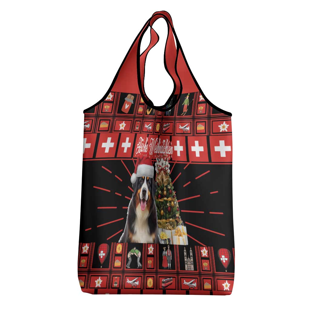 Merry Christmas Bernese Mountain Dog Grocery Bag Switzerland Symbols - Lightning Art
