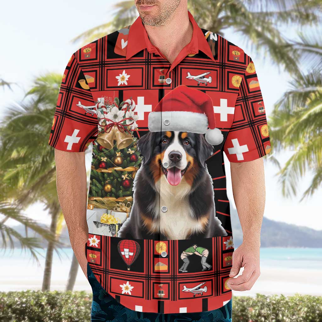 Merry Christmas Bernese Mountain Dog Hawaiian Shirt Switzerland Symbols - Lightning Art - Wonder Print Shop