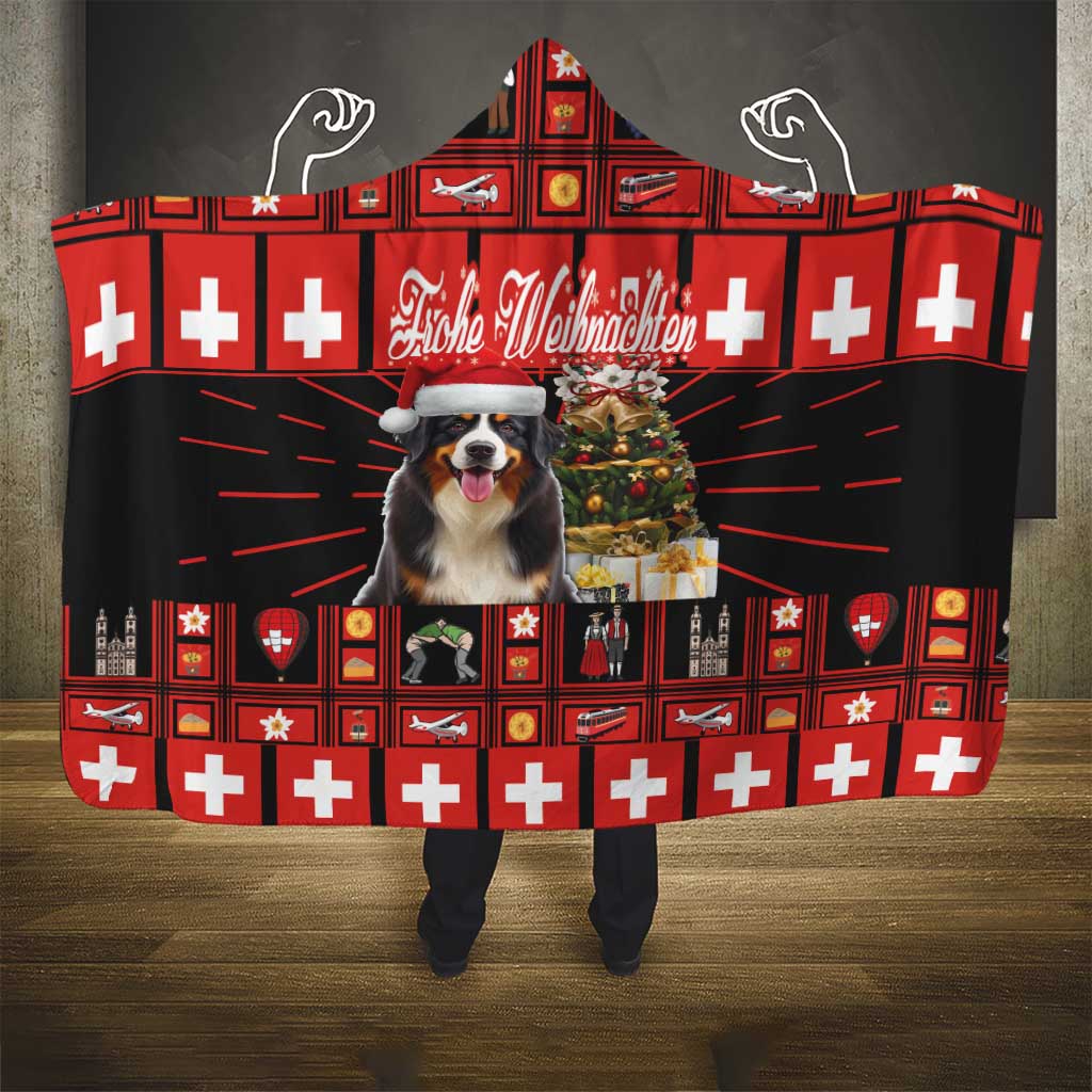 Merry Christmas Bernese Mountain Dog Hooded Blanket Switzerland Symbols - Lightning Art