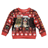 Merry Christmas Bernese Mountain Dog Kid Ugly Christmas Sweater Switzerland Symbols - Lightning Art - Wonder Print Shop