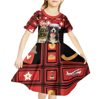 Merry Christmas Bernese Mountain Dog Kid Short Sleeve Dress Switzerland Symbols - Lightning Art - Wonder Print Shop
