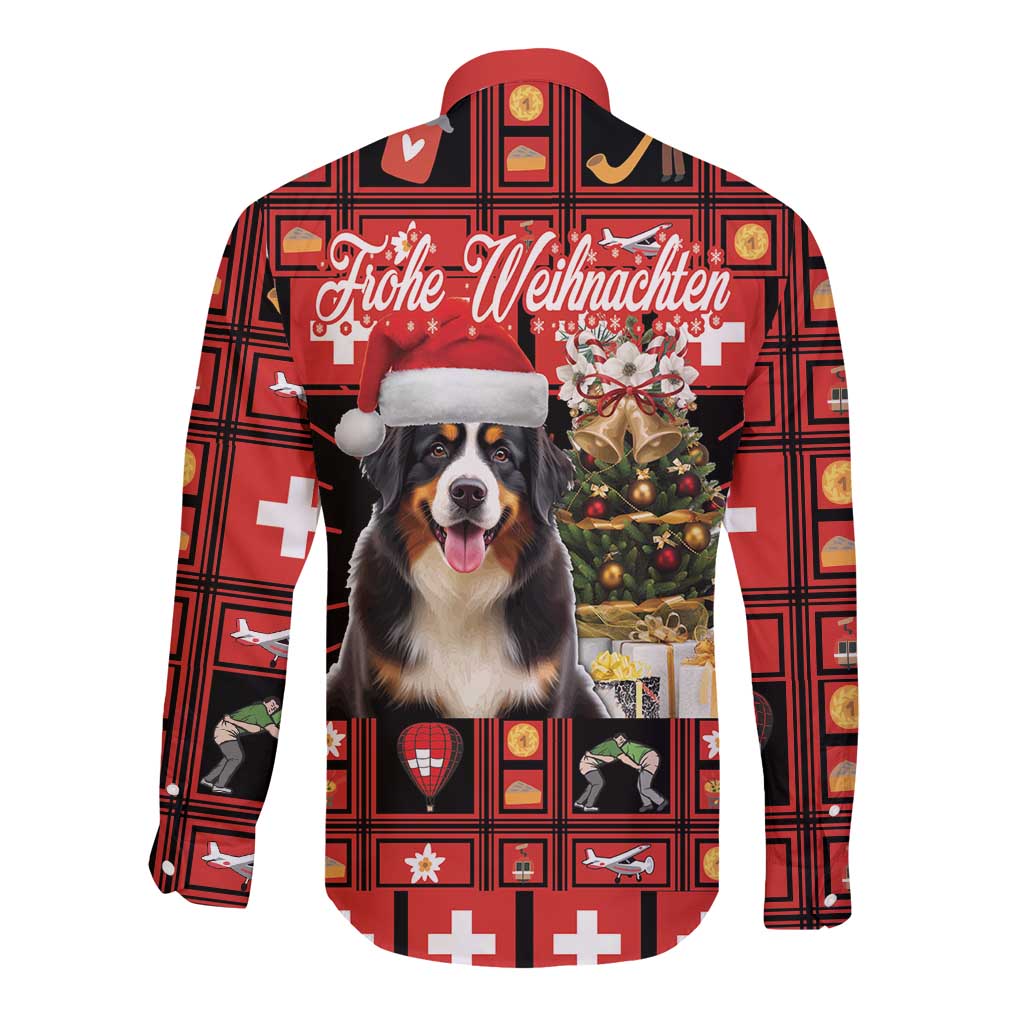 Merry Christmas Bernese Mountain Dog Long Sleeve Button Shirt Switzerland Symbols - Lightning Art - Wonder Print Shop