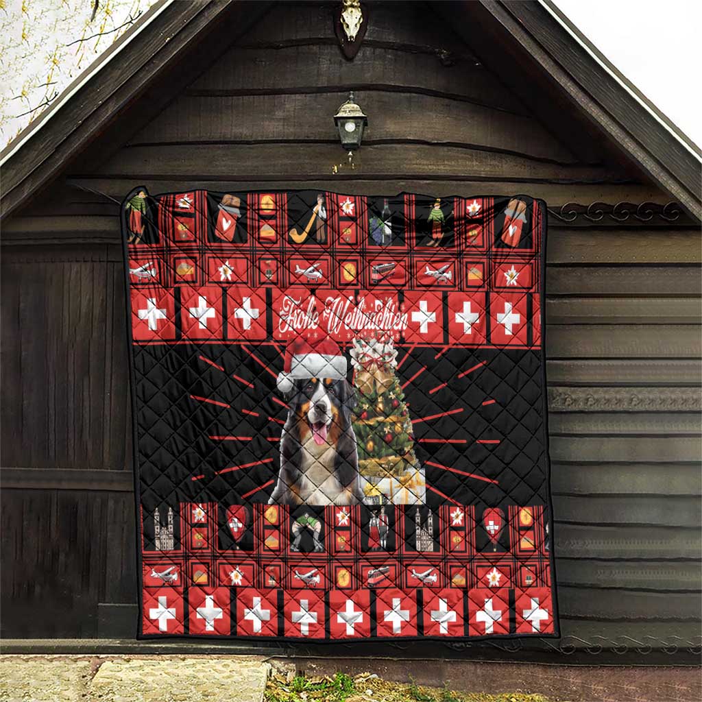 Merry Christmas Bernese Mountain Dog Quilt Switzerland Symbols - Lightning Art - Wonder Print Shop