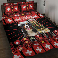 Merry Christmas Bernese Mountain Dog Quilt Bed Set Switzerland Symbols - Lightning Art - Wonder Print Shop
