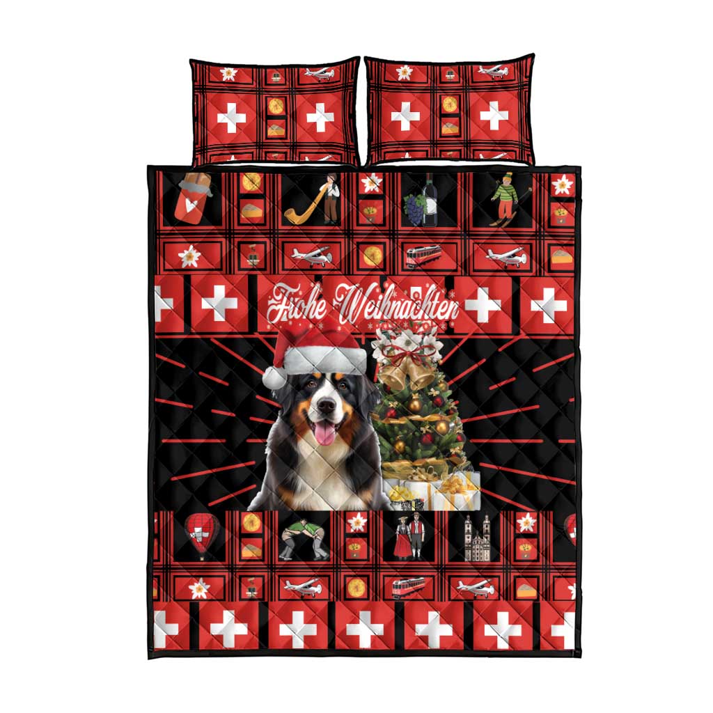 Merry Christmas Bernese Mountain Dog Quilt Bed Set Switzerland Symbols - Lightning Art - Wonder Print Shop
