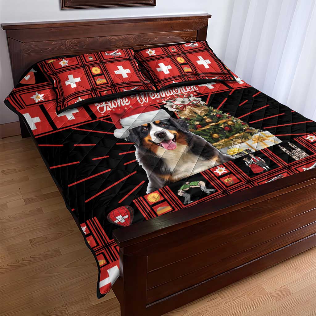 Merry Christmas Bernese Mountain Dog Quilt Bed Set Switzerland Symbols - Lightning Art - Wonder Print Shop