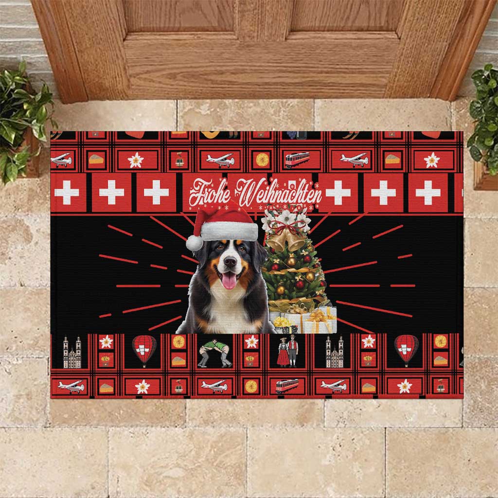 Merry Christmas Bernese Mountain Dog Rubber Doormat Switzerland Symbols - Lightning Art - Wonder Print Shop