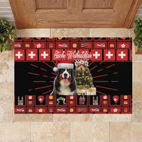 Merry Christmas Bernese Mountain Dog Rubber Doormat Switzerland Symbols - Lightning Art - Wonder Print Shop
