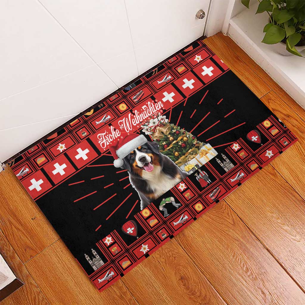 Merry Christmas Bernese Mountain Dog Rubber Doormat Switzerland Symbols - Lightning Art - Wonder Print Shop