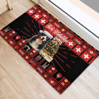 Merry Christmas Bernese Mountain Dog Rubber Doormat Switzerland Symbols - Lightning Art - Wonder Print Shop