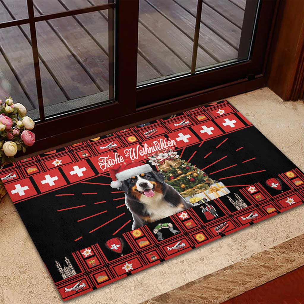 Merry Christmas Bernese Mountain Dog Rubber Doormat Switzerland Symbols - Lightning Art - Wonder Print Shop