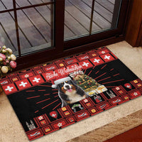 Merry Christmas Bernese Mountain Dog Rubber Doormat Switzerland Symbols - Lightning Art - Wonder Print Shop