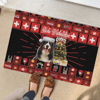 Merry Christmas Bernese Mountain Dog Rubber Doormat Switzerland Symbols - Lightning Art - Wonder Print Shop