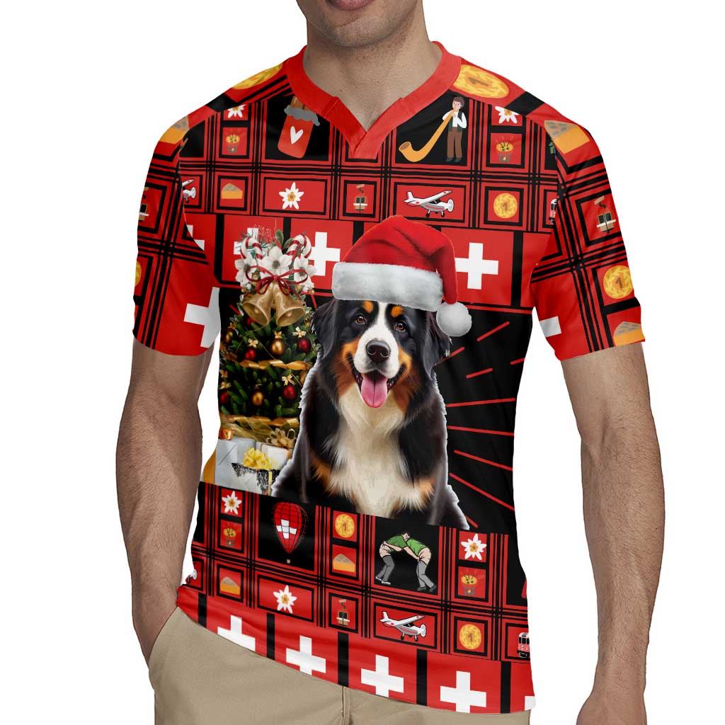 Merry Christmas Bernese Mountain Dog Rugby Jersey Switzerland Symbols - Lightning Art - Wonder Print Shop
