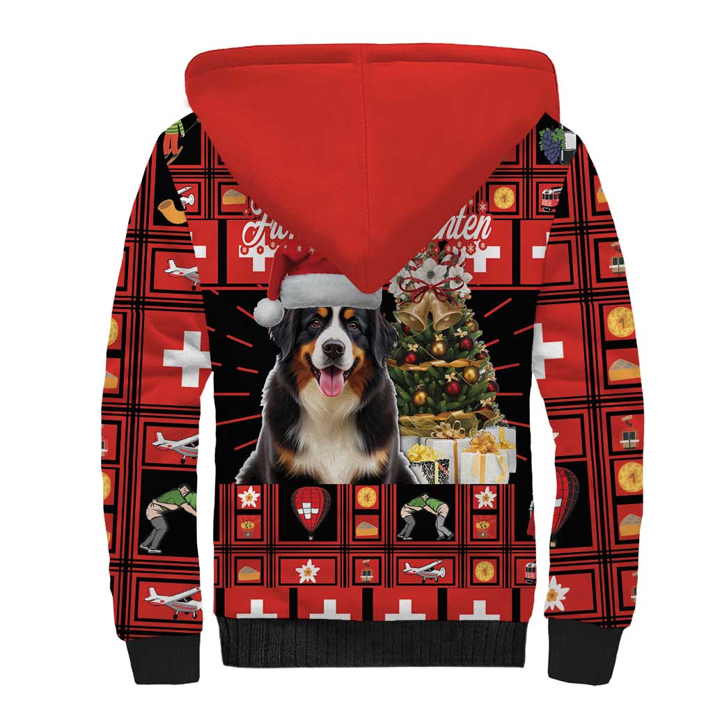 Merry Christmas Bernese Mountain Dog Sherpa Hoodie Switzerland Symbols - Lightning Art - Wonder Print Shop