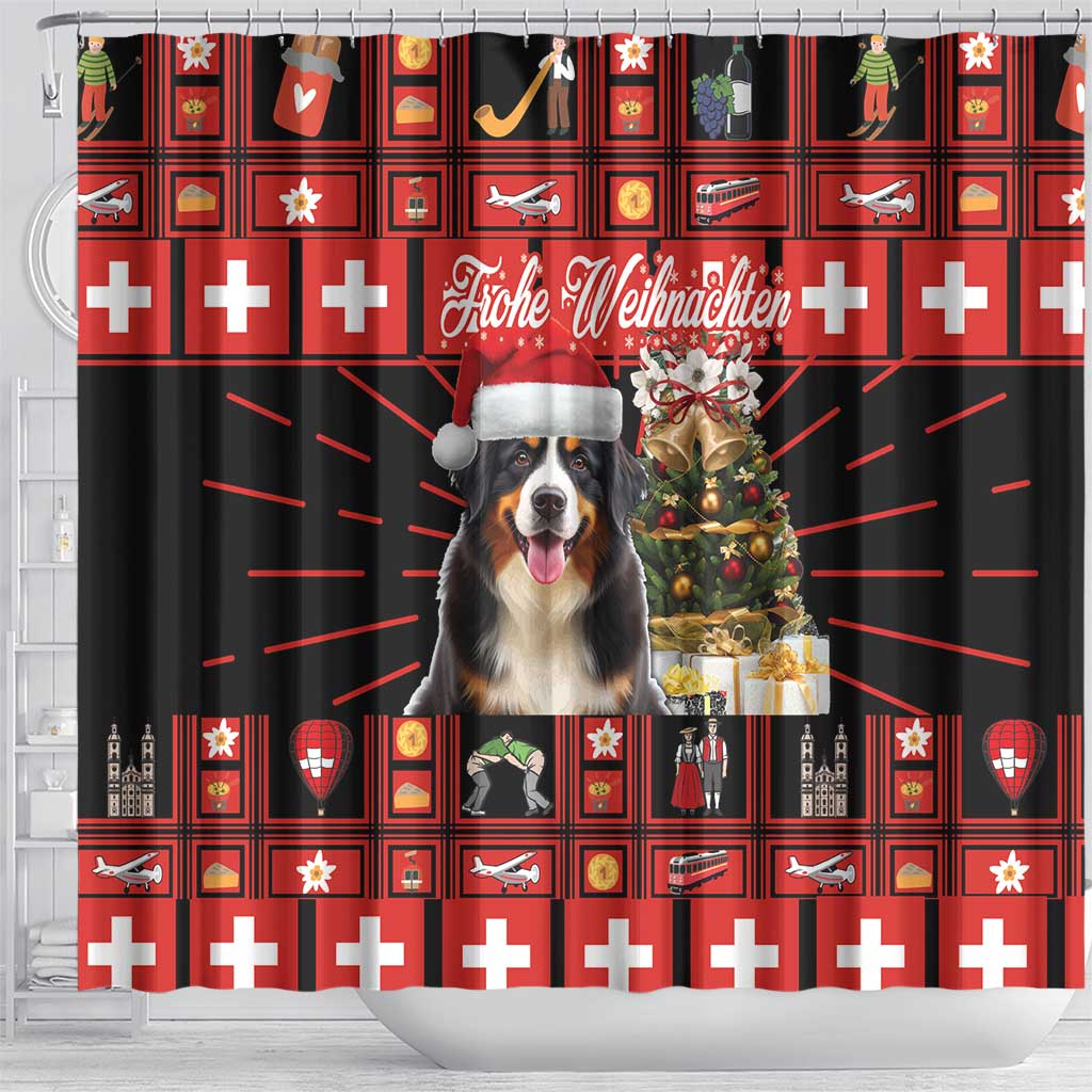 Merry Christmas Bernese Mountain Dog Shower Curtain Switzerland Symbols - Lightning Art