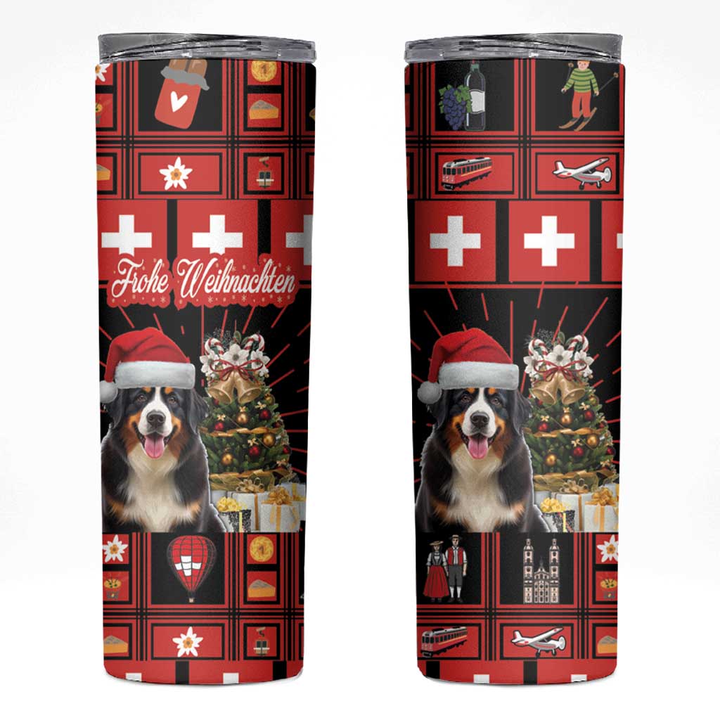 Merry Christmas Bernese Mountain Dog Skinny Tumbler Switzerland Symbols - Lightning Art - Wonder Print Shop