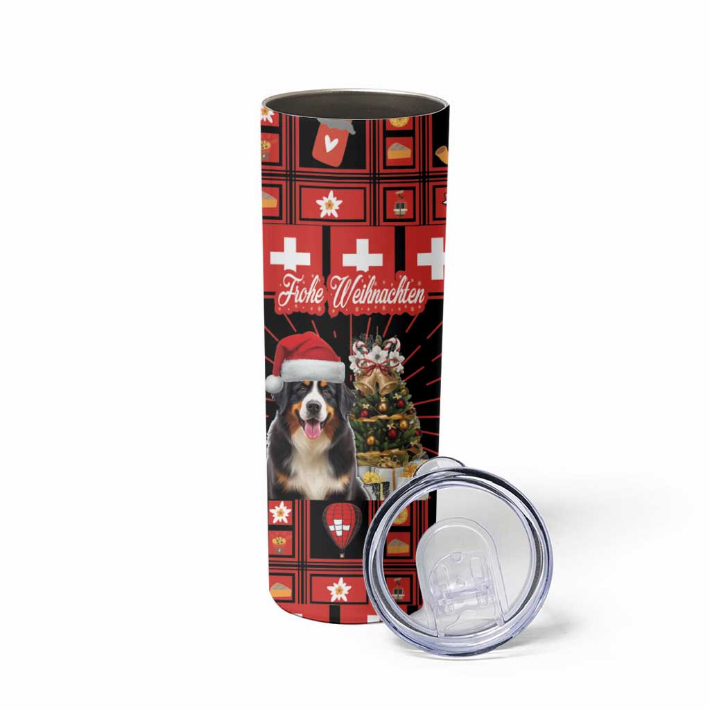 Merry Christmas Bernese Mountain Dog Skinny Tumbler Switzerland Symbols - Lightning Art - Wonder Print Shop