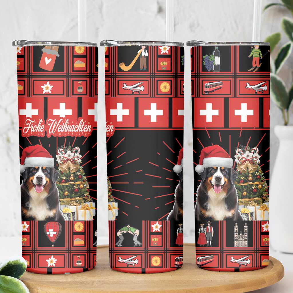 Merry Christmas Bernese Mountain Dog Skinny Tumbler Switzerland Symbols - Lightning Art - Wonder Print Shop