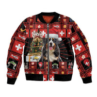 Merry Christmas Bernese Mountain Dog Sleeve Zip Bomber Jacket Switzerland Symbols - Lightning Art - Wonder Print Shop