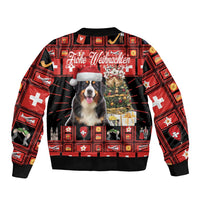Merry Christmas Bernese Mountain Dog Sleeve Zip Bomber Jacket Switzerland Symbols - Lightning Art - Wonder Print Shop