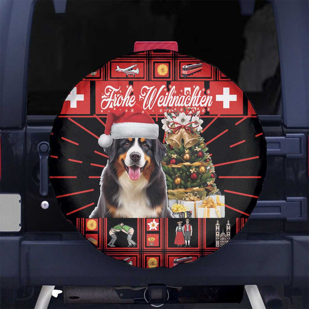 Merry Christmas Bernese Mountain Dog Spare Tire Cover Switzerland Symbols - Lightning Art - Wonder Print Shop